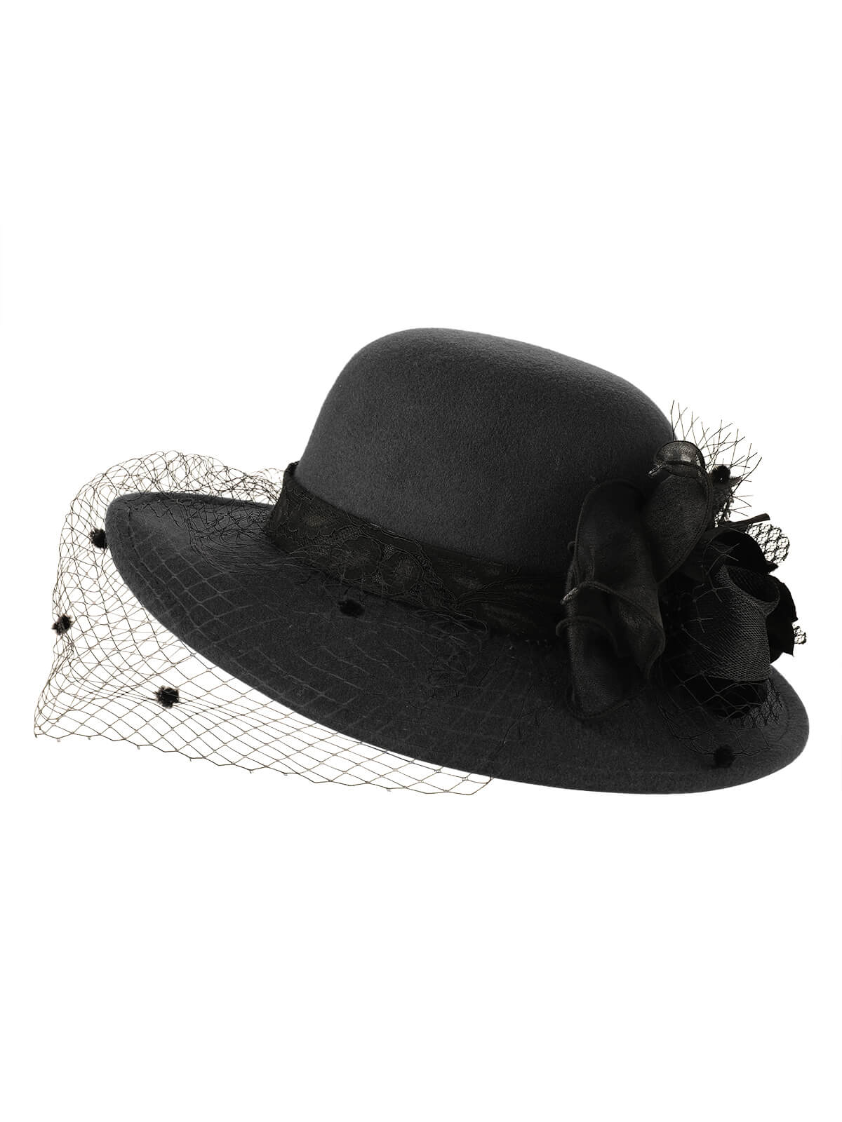 Chapeau haut de forme rond en filet à fleurs rétro - Image 3