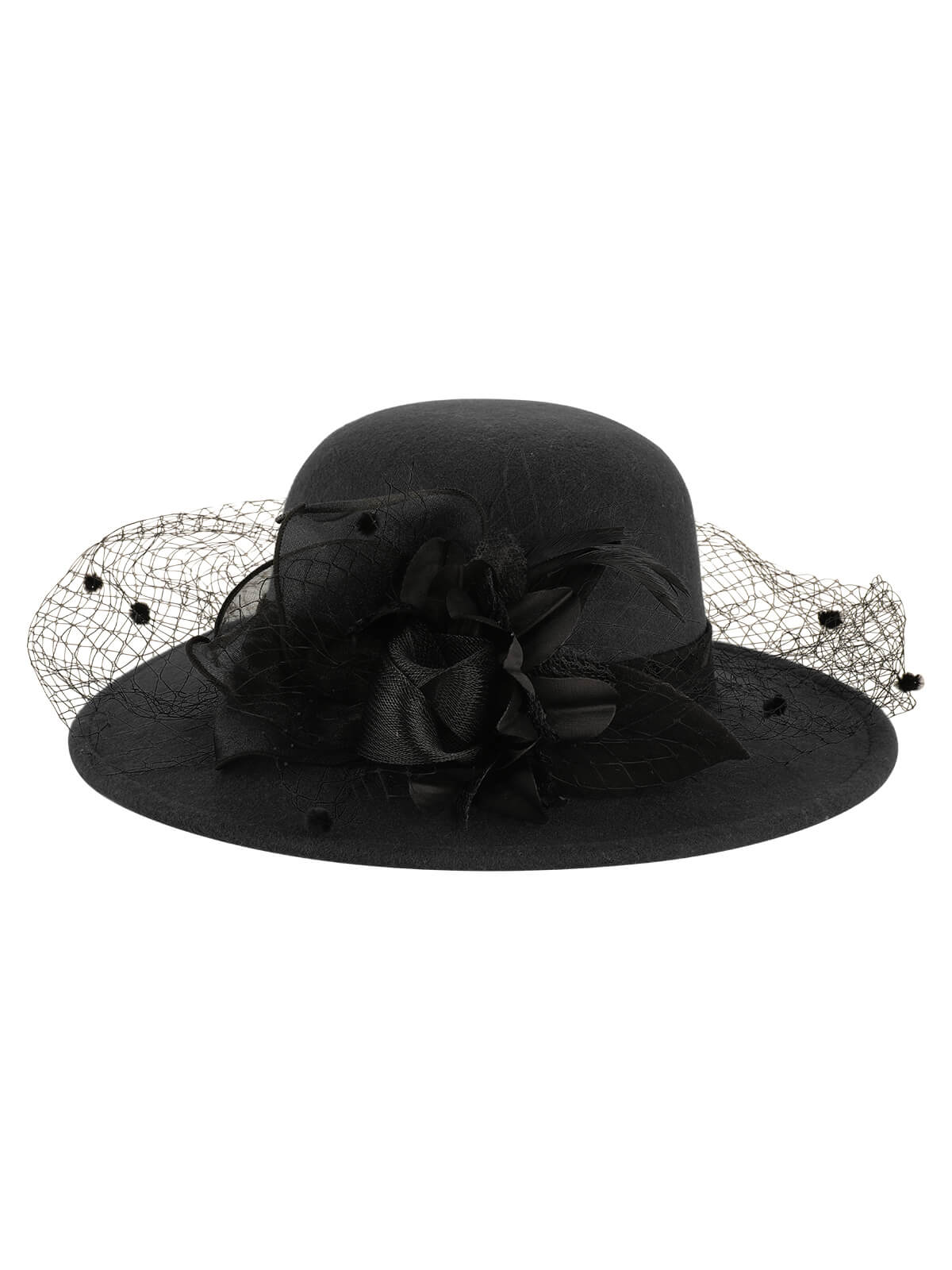 Chapeau haut de forme rond en filet à fleurs rétro - Image 4