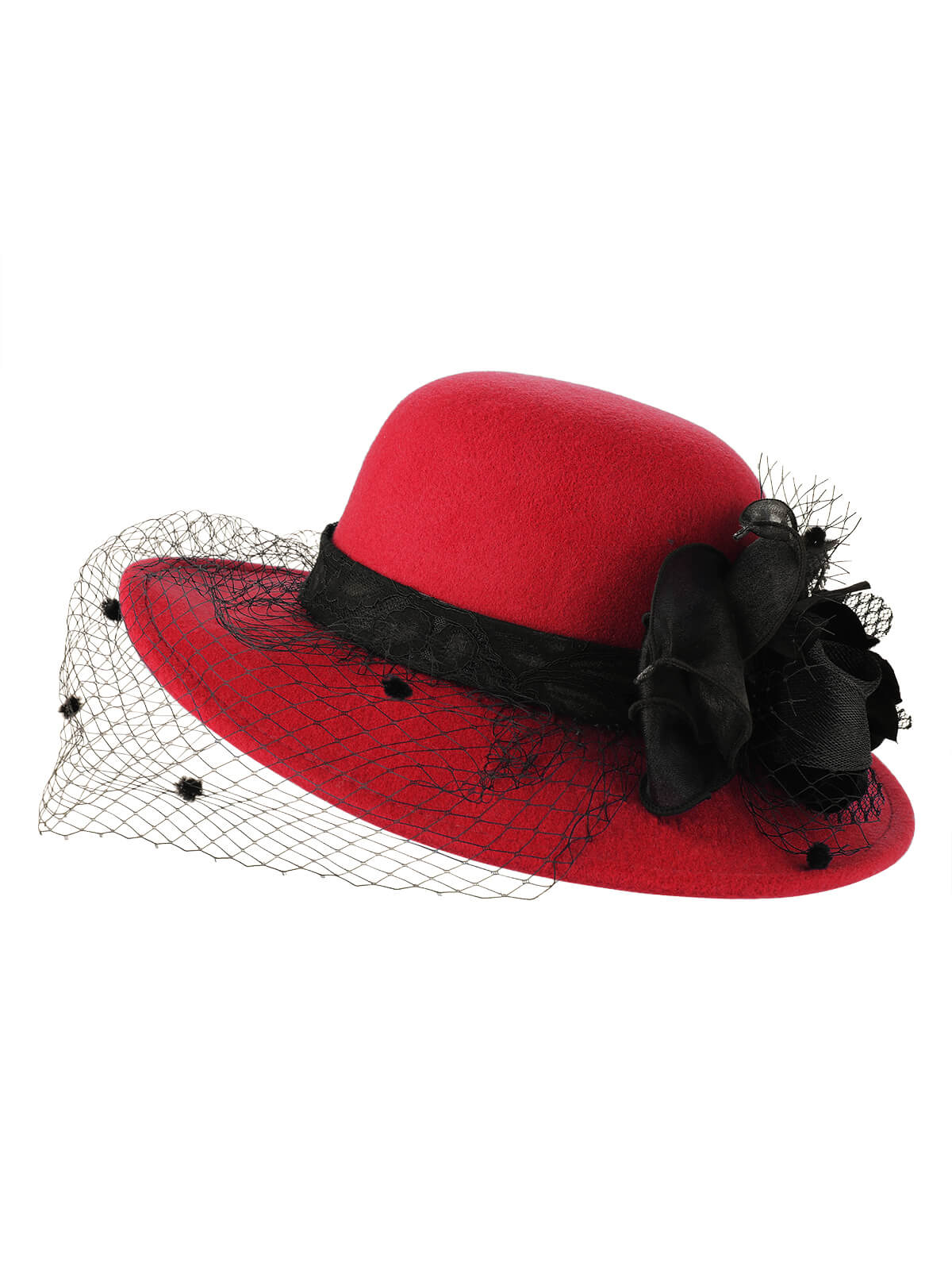 Chapeau haut de forme rond en filet à fleurs rétro - Image 5