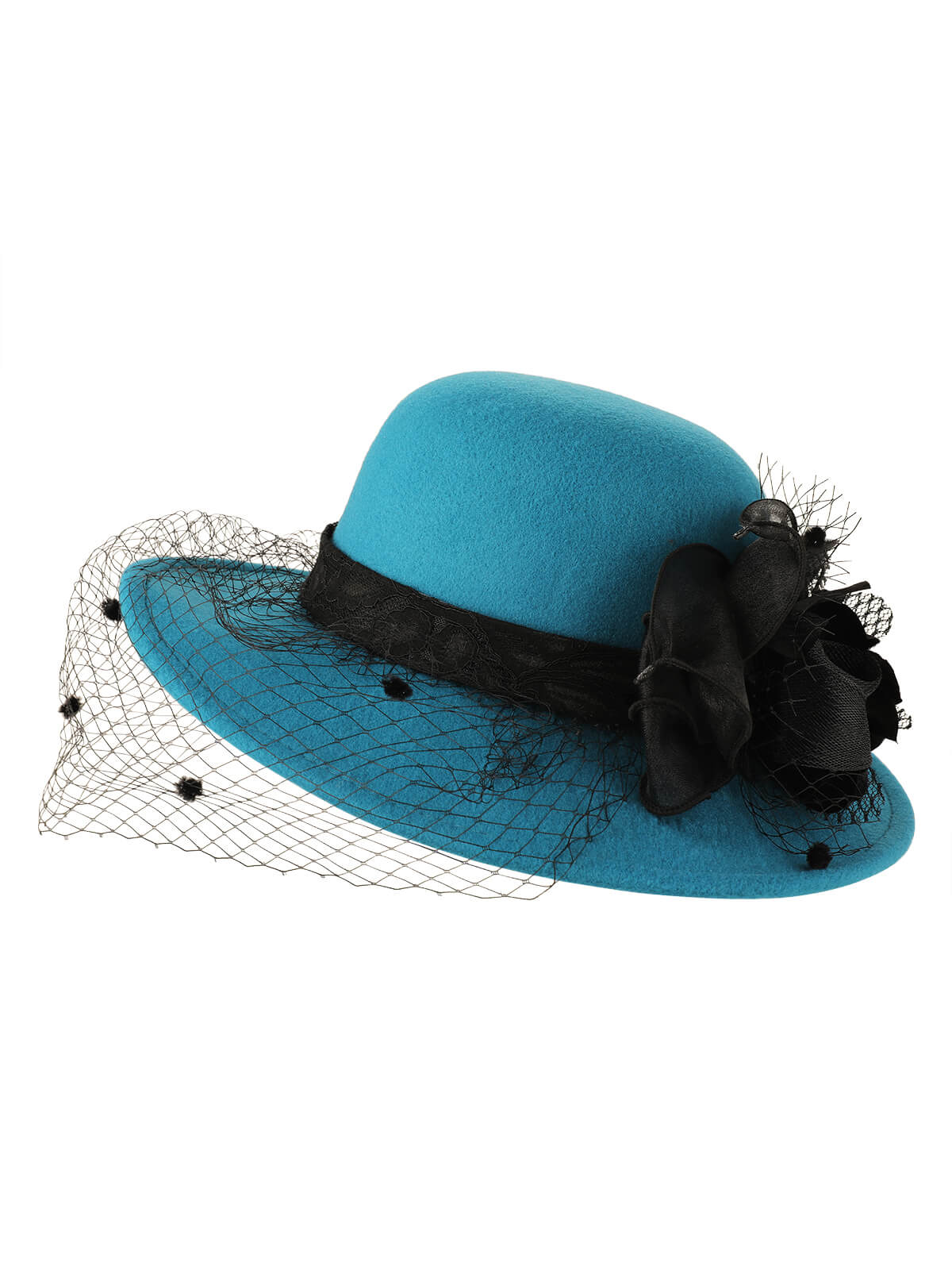 Chapeau haut de forme rond en filet à fleurs rétro - Image 7