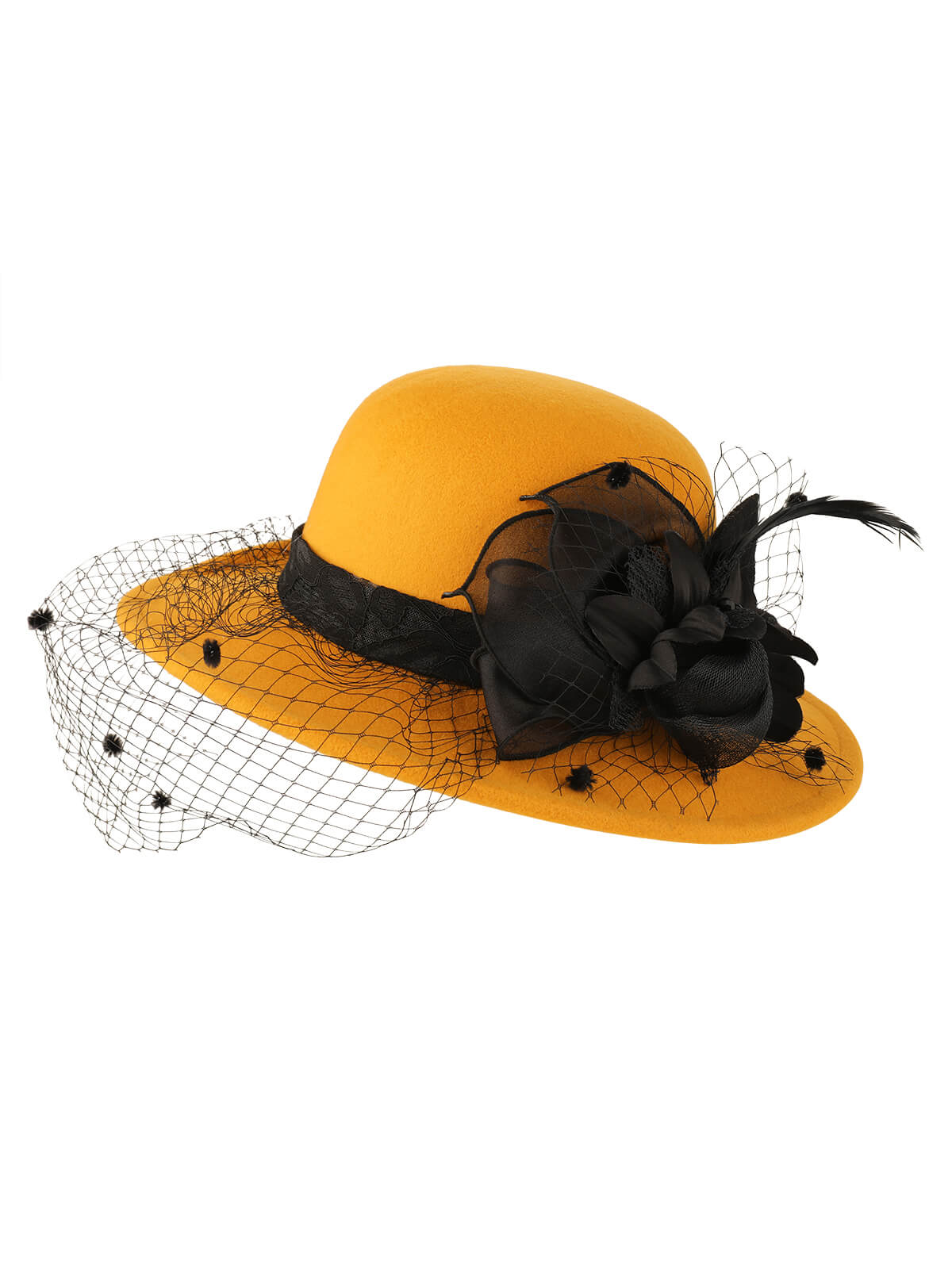 Chapeau haut de forme rond en filet à fleurs rétro - Image 9