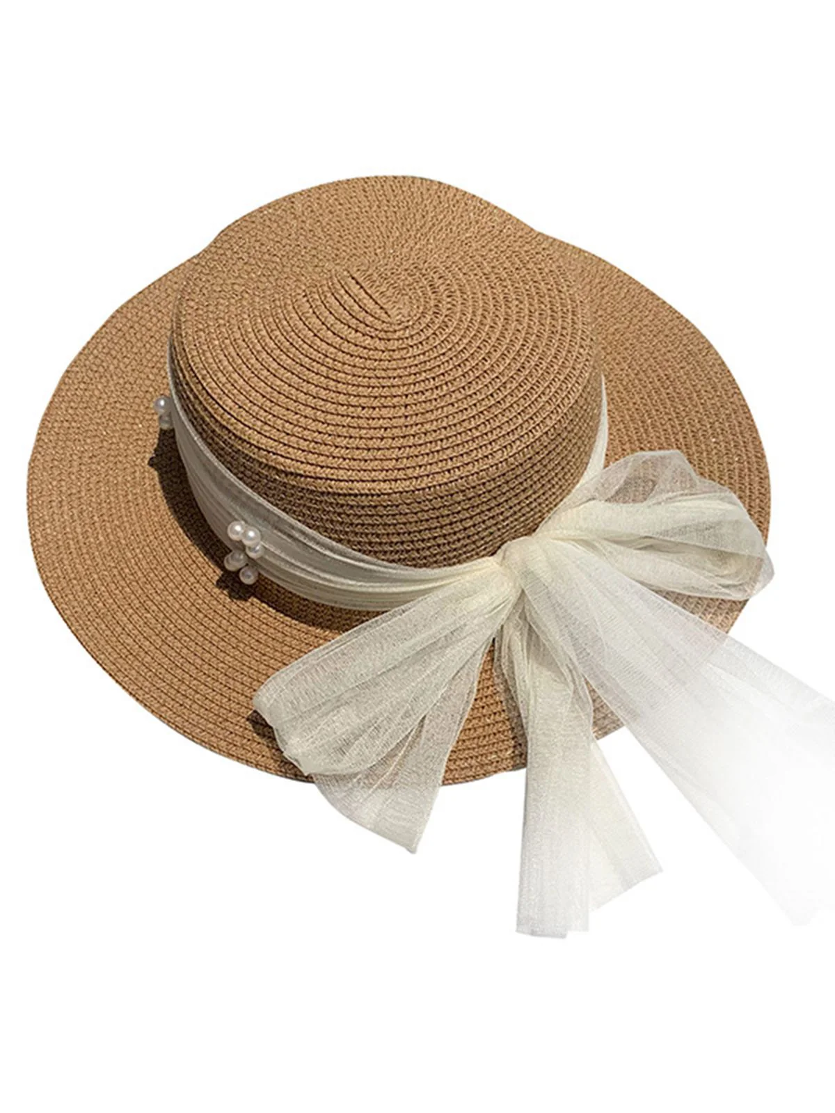 Chapeau Ruffia en ruban transparent et perles vintage - Image 5