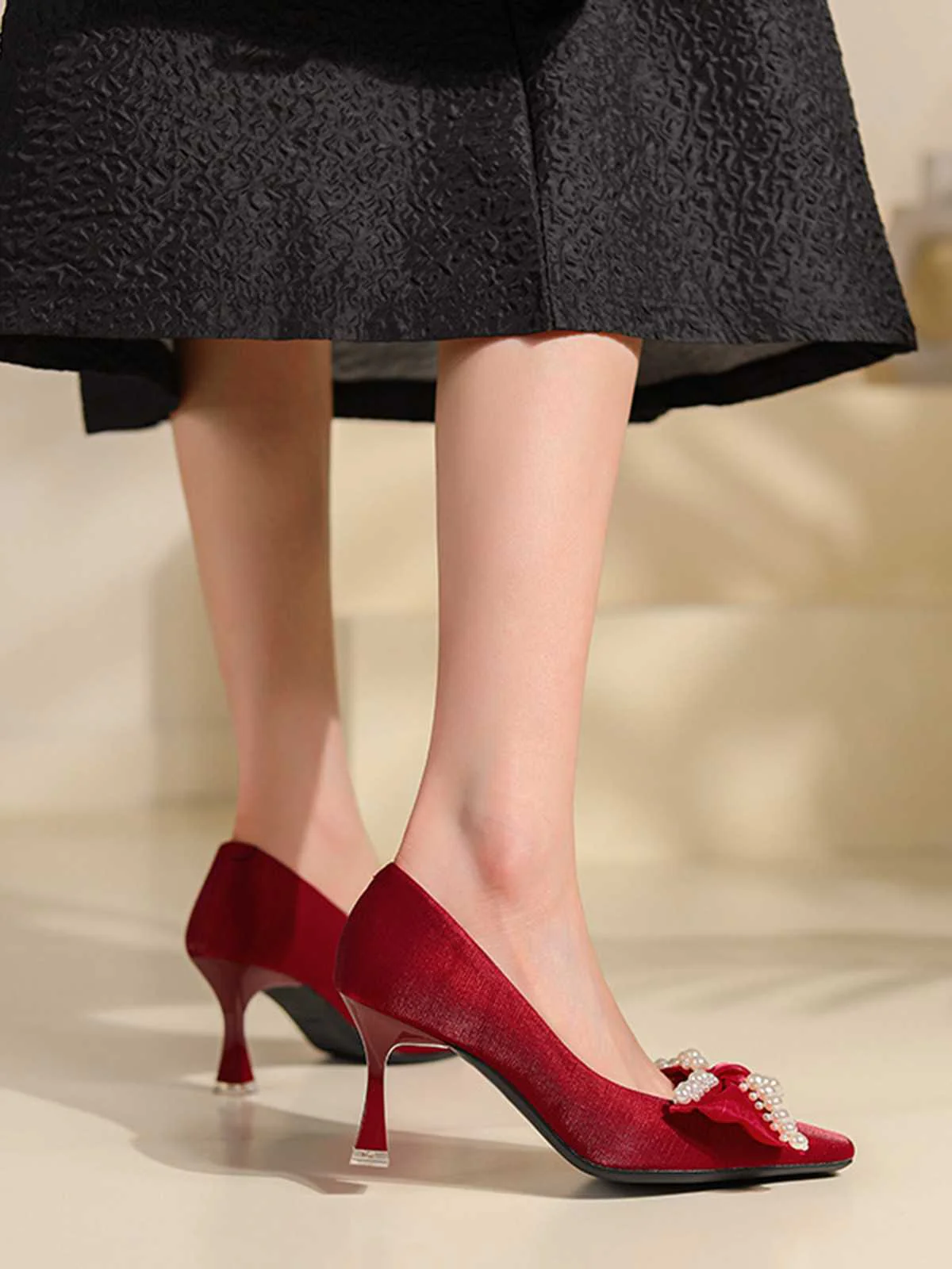 Chaussures à talon haut perle décor de nœud - Image 4