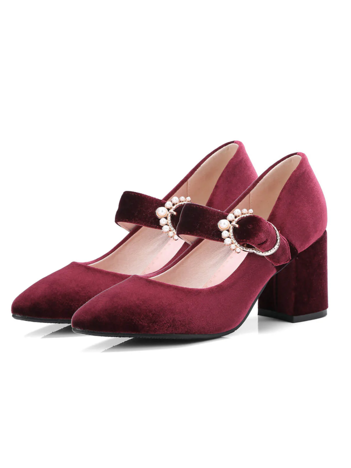 Chaussures à Talons Hauts en Velours Mary Jane avec Boucle et Bloc - Image 2