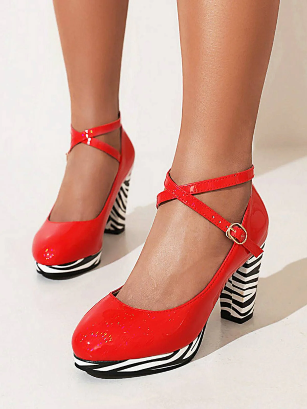 Chaussures à talons hauts épaisses à bride croisée Zebra - Image 4