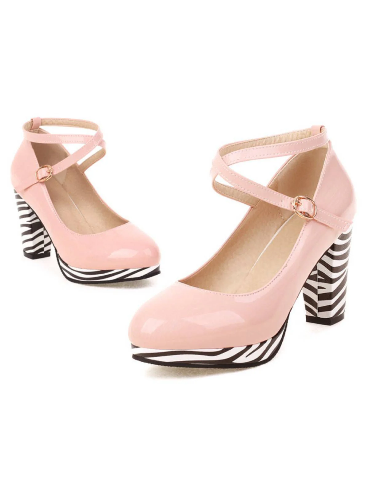 Chaussures à talons hauts épaisses à bride croisée Zebra - Image 8