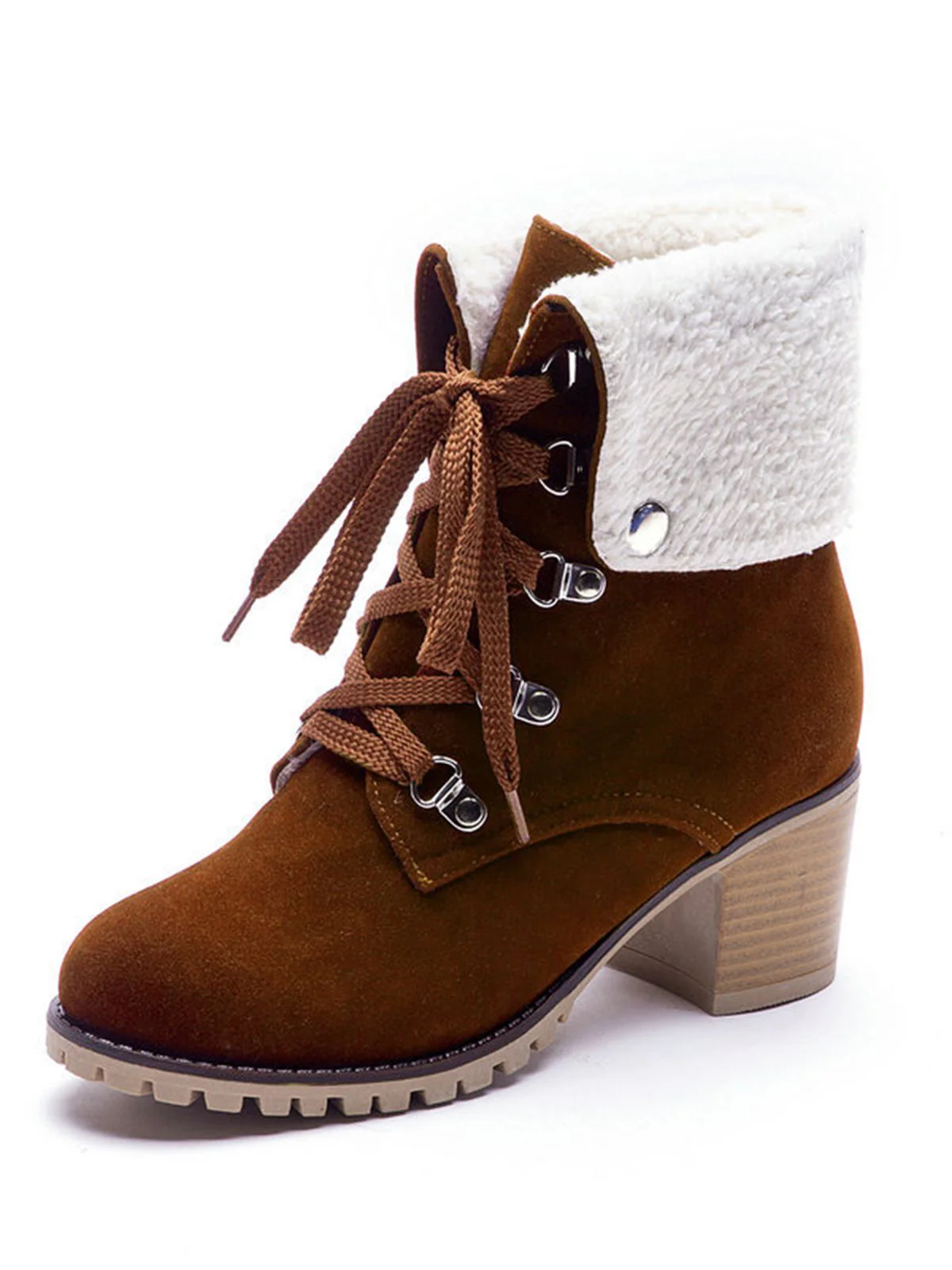 Chaussures à Talons Hauts Style Britannique Bottes Martin Courtes Givrées à Lacets - Image 3