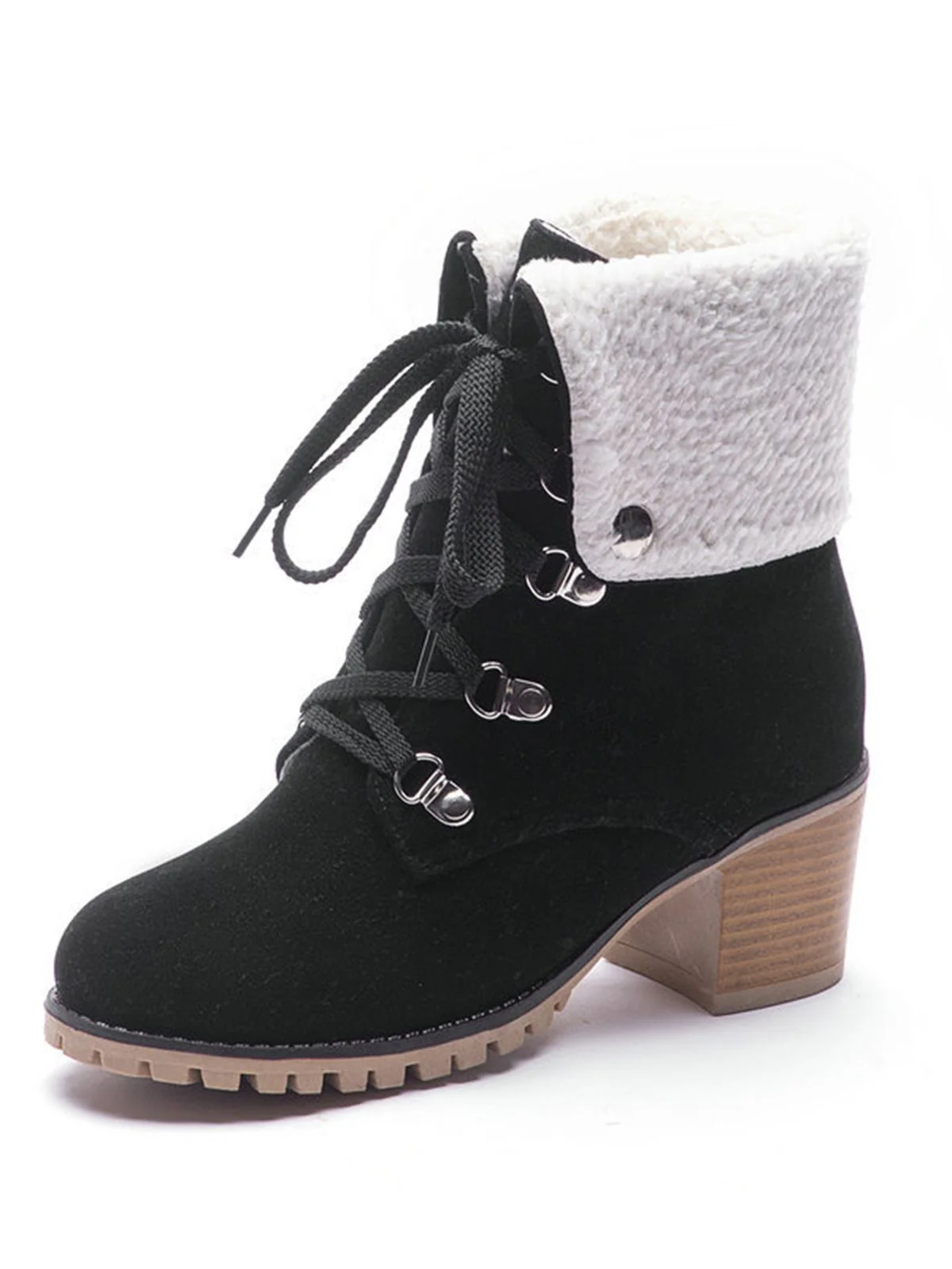 Chaussures à Talons Hauts Style Britannique Bottes Martin Courtes Givrées à Lacets - Image 4