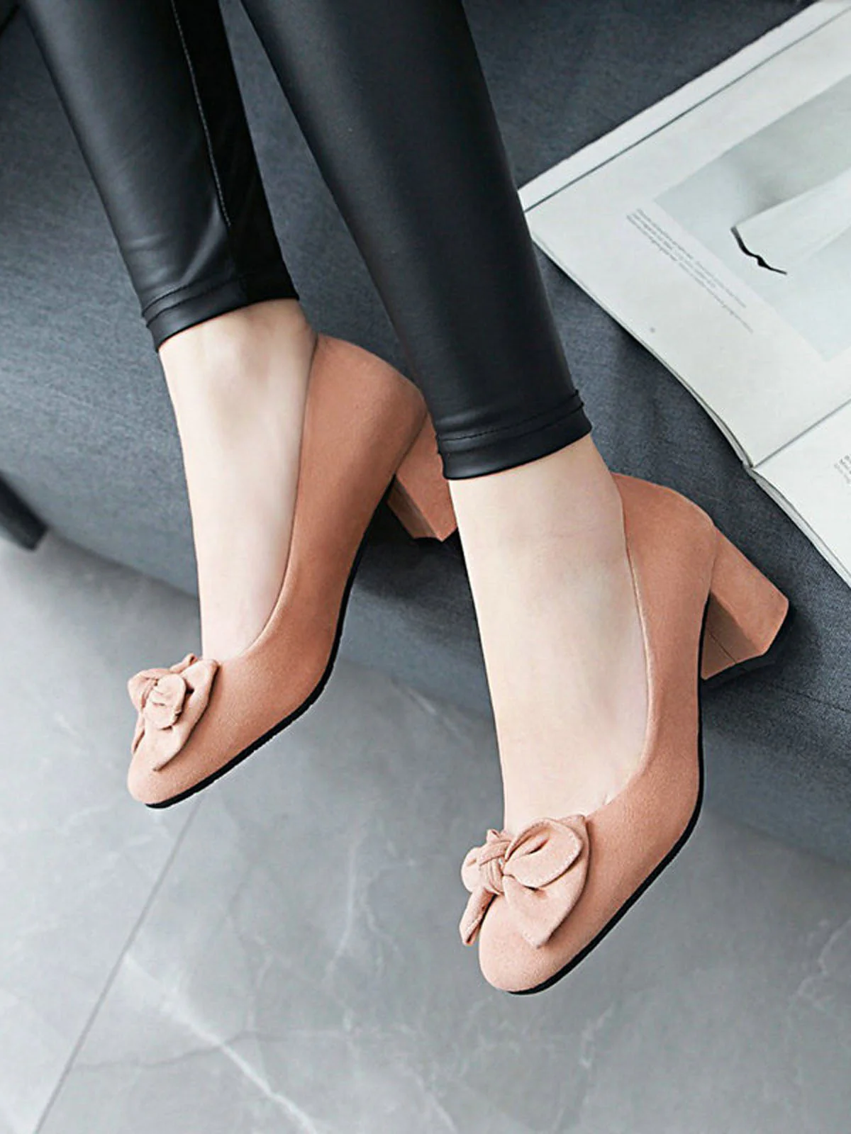 Chaussures Compensées à Nœud Papillon de Couleur Unie - Image 9