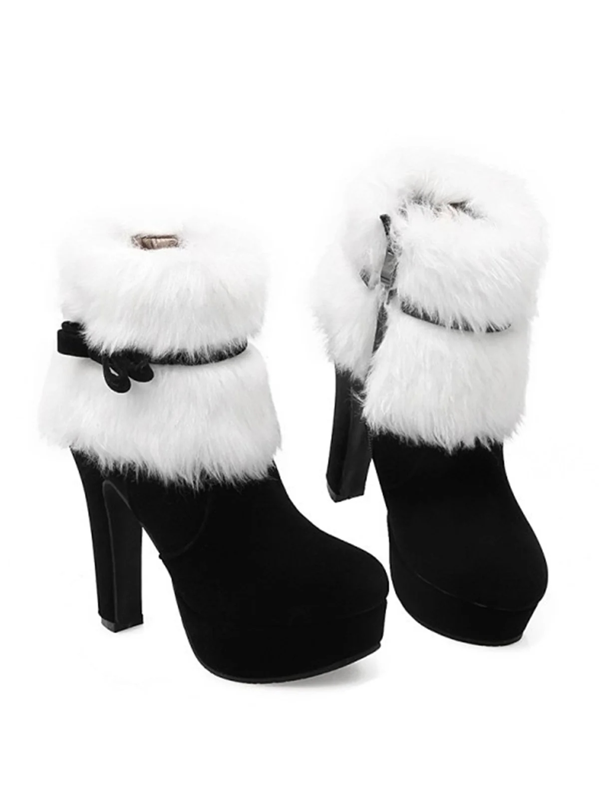 Chaussures de Noël Noir À Talons Hauts et Épais Vintage et Chic - Image 3