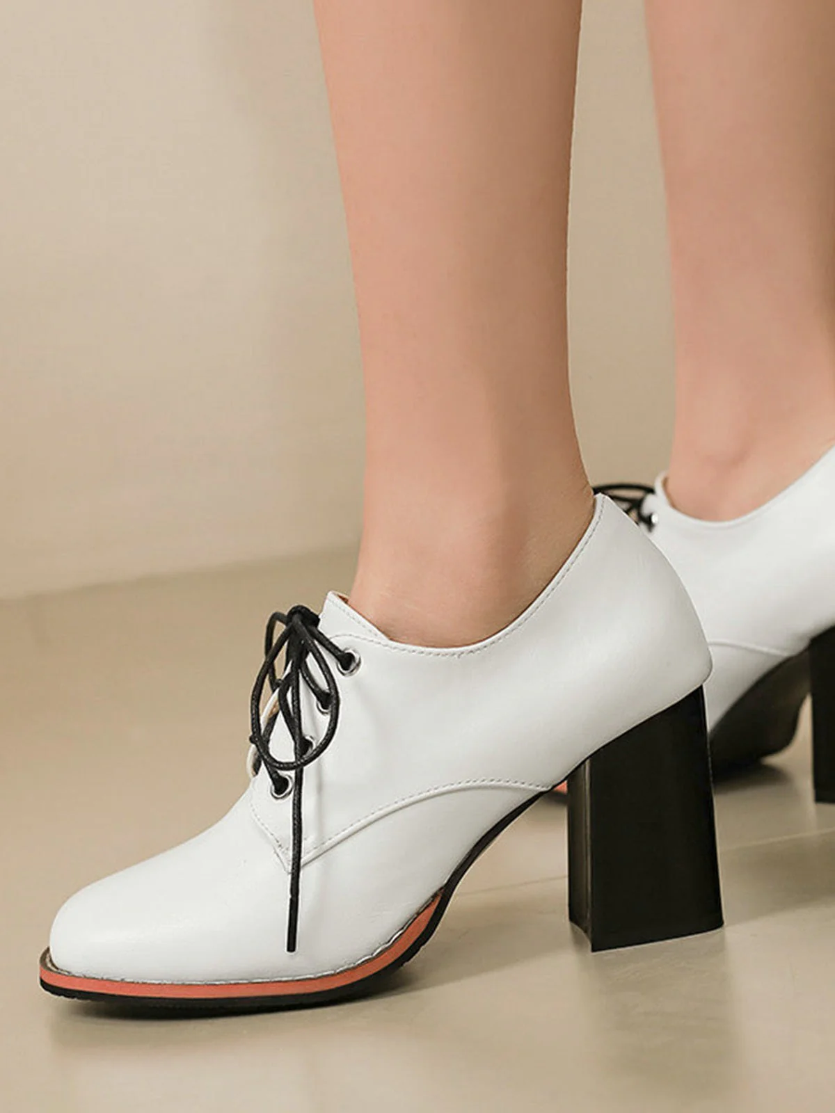 Chaussures En Cuir Vintage À Lacets Talon Épais - Image 6