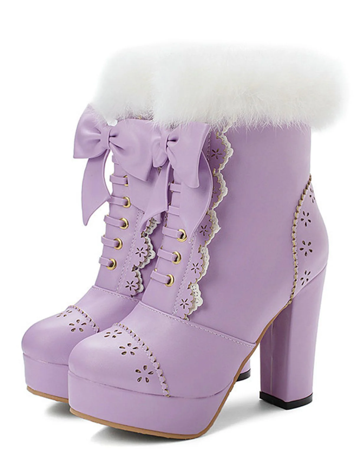 Chaussures Lolita Vintage Bottes de Neige Mi-tube Bowknot à Talon Épais - Image 10