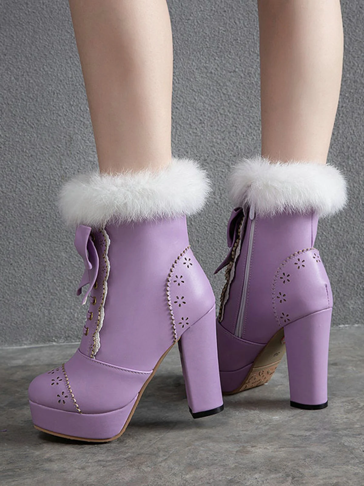 Chaussures Lolita Vintage Bottes de Neige Mi-tube Bowknot à Talon Épais - Image 11
