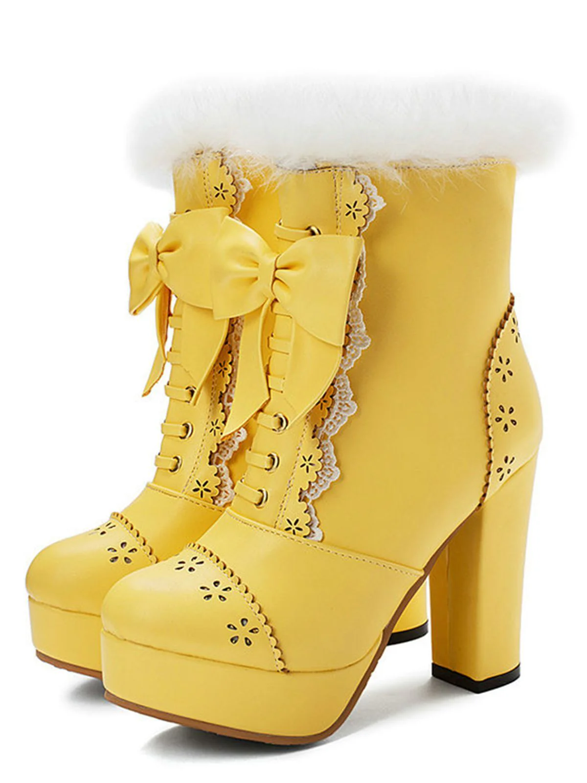Chaussures Lolita Vintage Bottes de Neige Mi-tube Bowknot à Talon Épais - Image 3