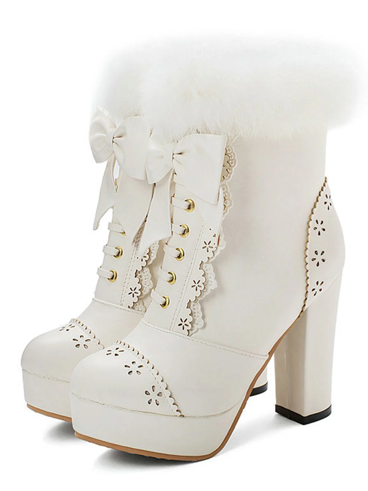 Chaussures Lolita Vintage Bottes de Neige Mi-tube Bowknot à Talon Épais - Image 4