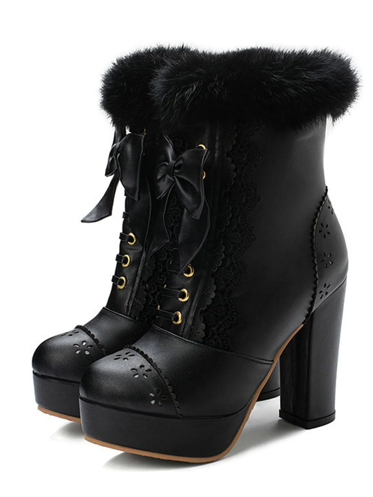 Chaussures Lolita Vintage Bottes de Neige Mi-tube Bowknot à Talon Épais - Image 6