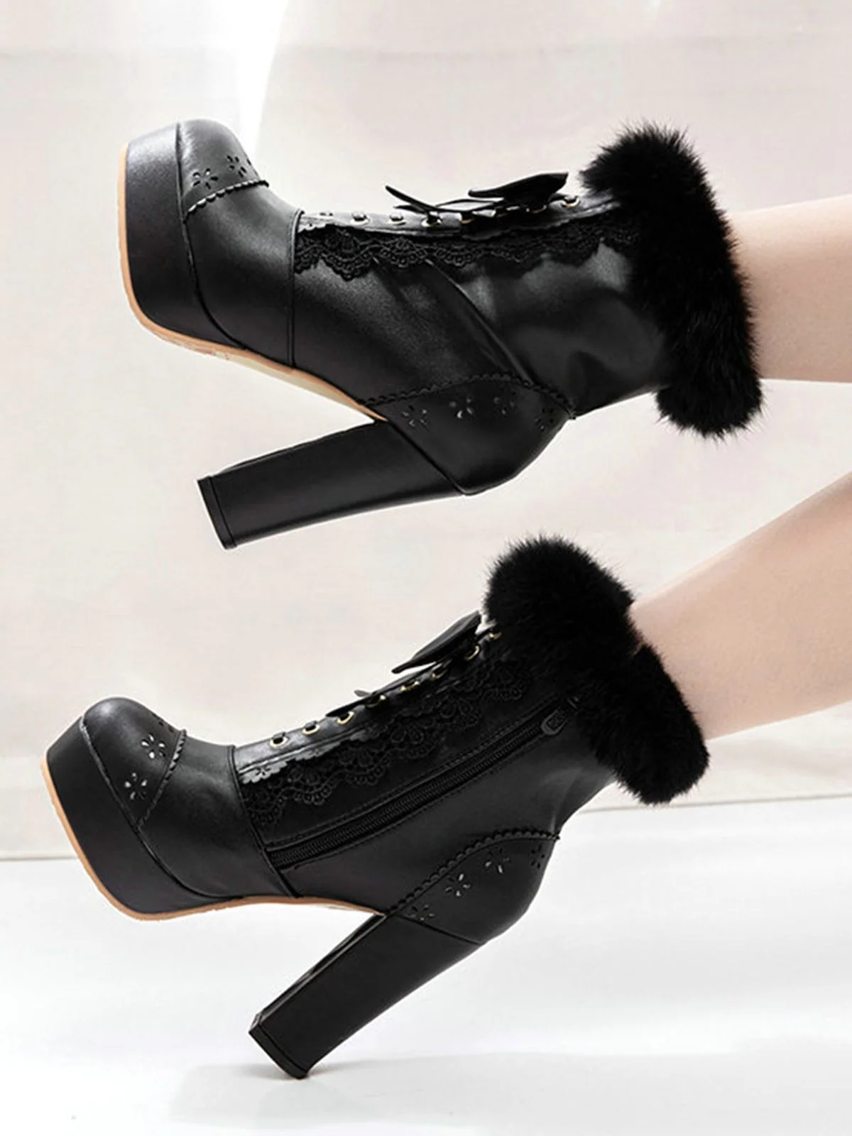 Chaussures Lolita Vintage Bottes de Neige Mi-tube Bowknot à Talon Épais - Image 7