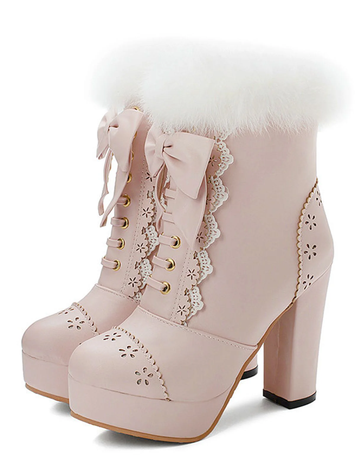 Chaussures Lolita Vintage Bottes de Neige Mi-tube Bowknot à Talon Épais - Image 8