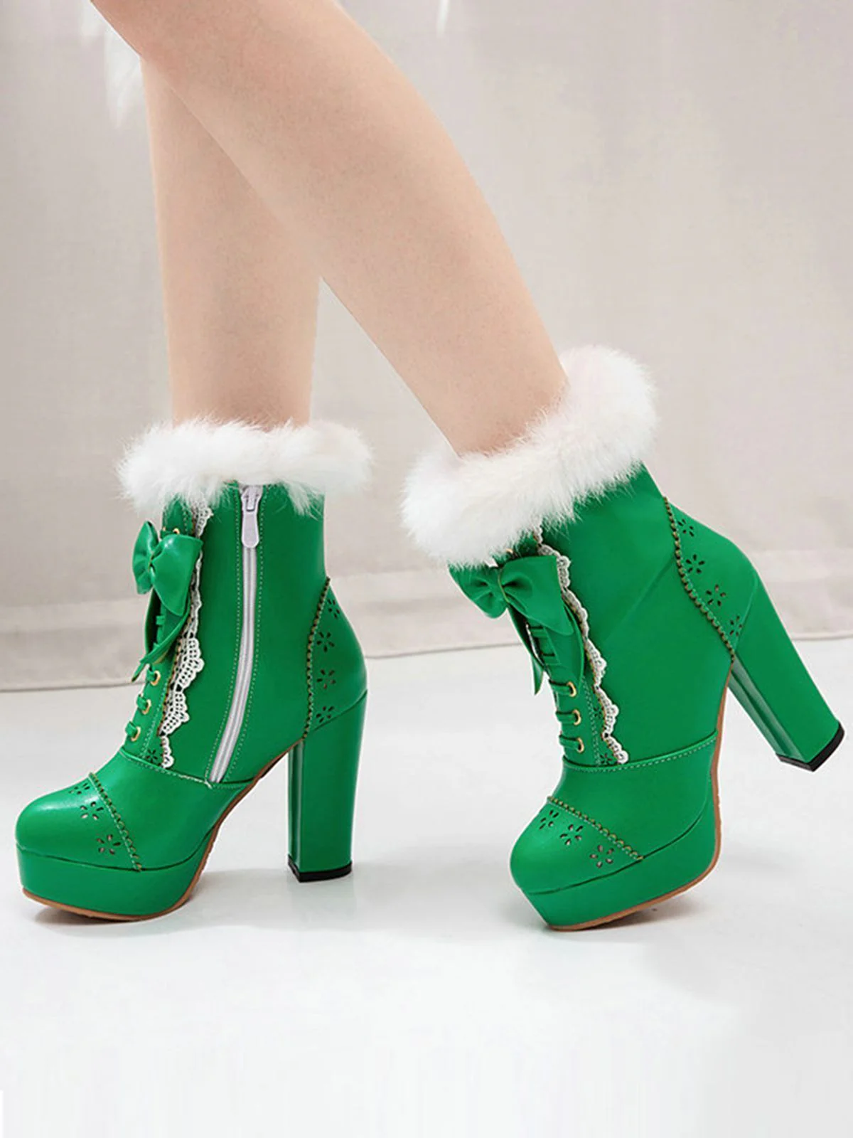Chaussures Lolita Vintage Bottes de Neige Mi-tube Bowknot à Talon Épais - Image 4