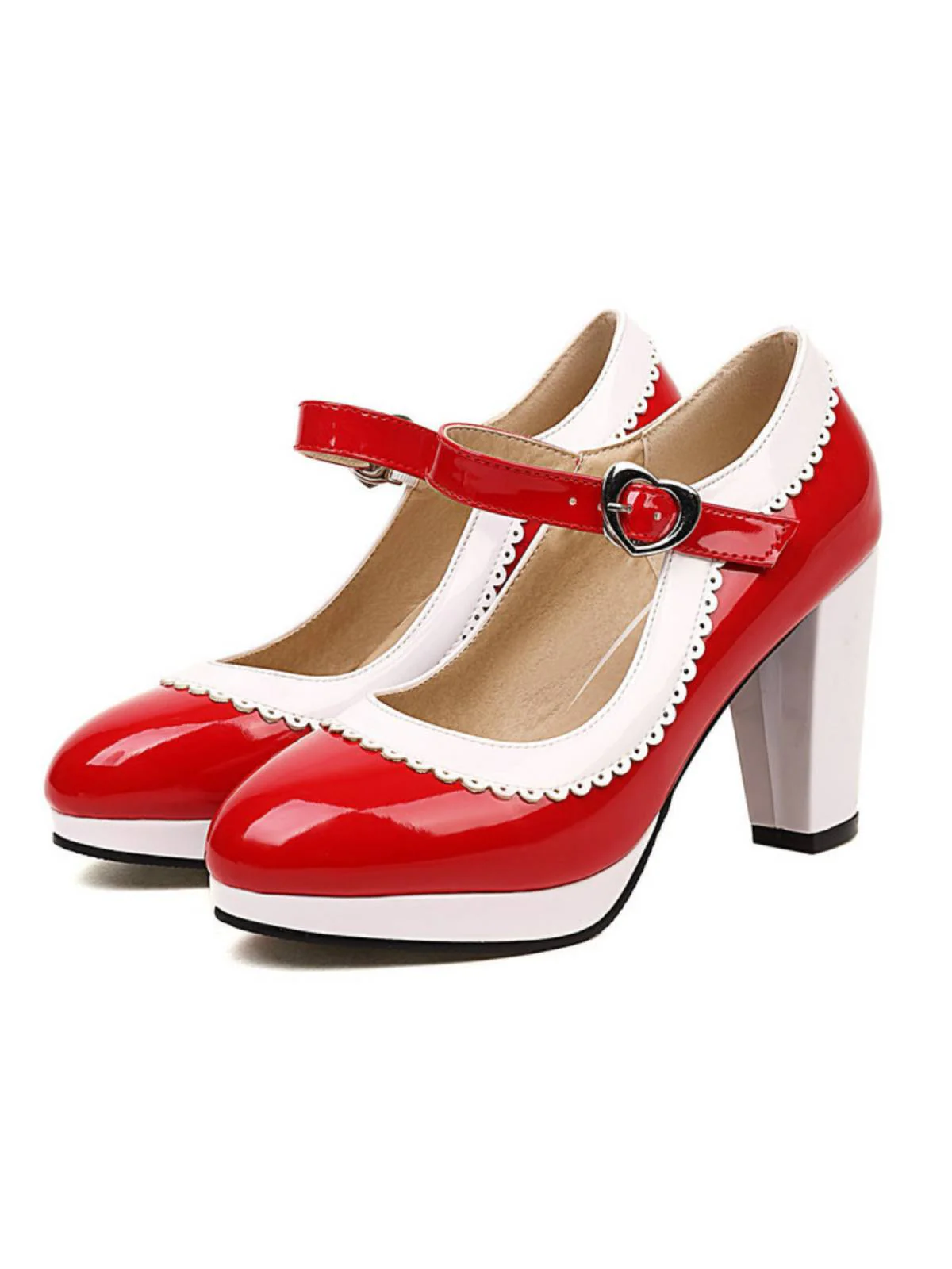 Chaussures Mary Jane à talons épais et coutures en dentelle - Image 2