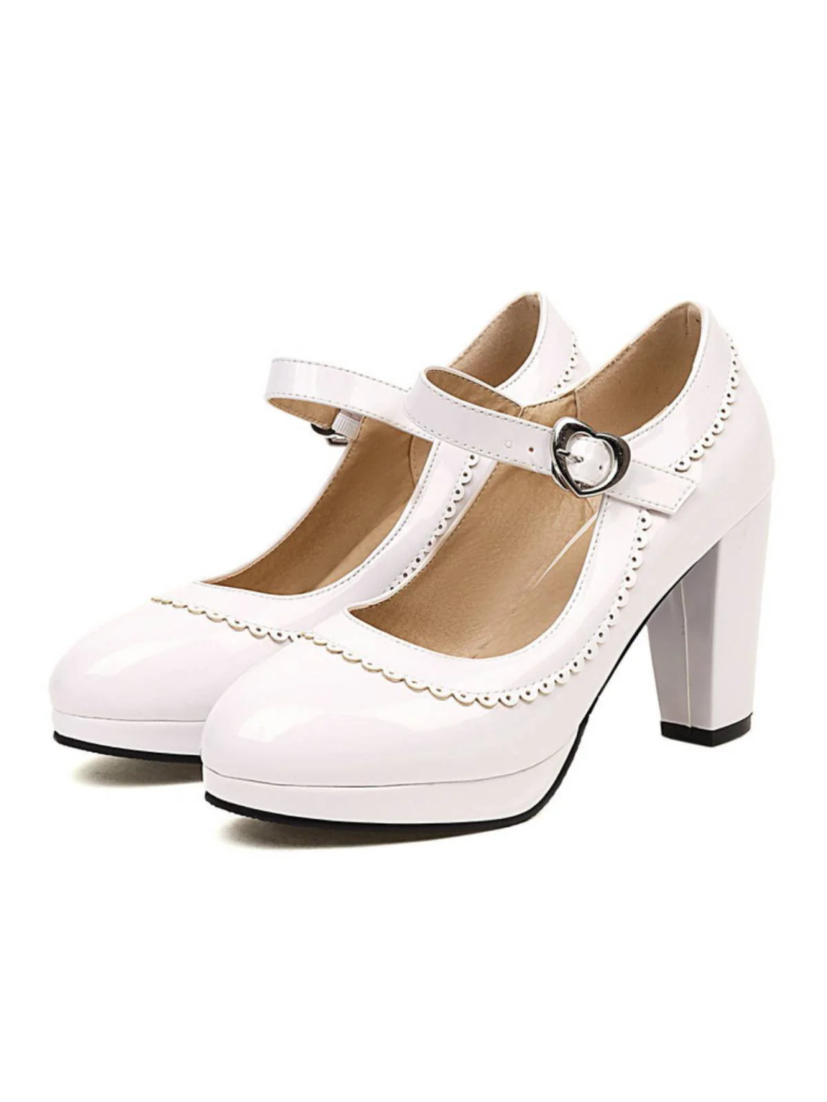 Chaussures Mary Jane à talons épais et coutures en dentelle - Image 4