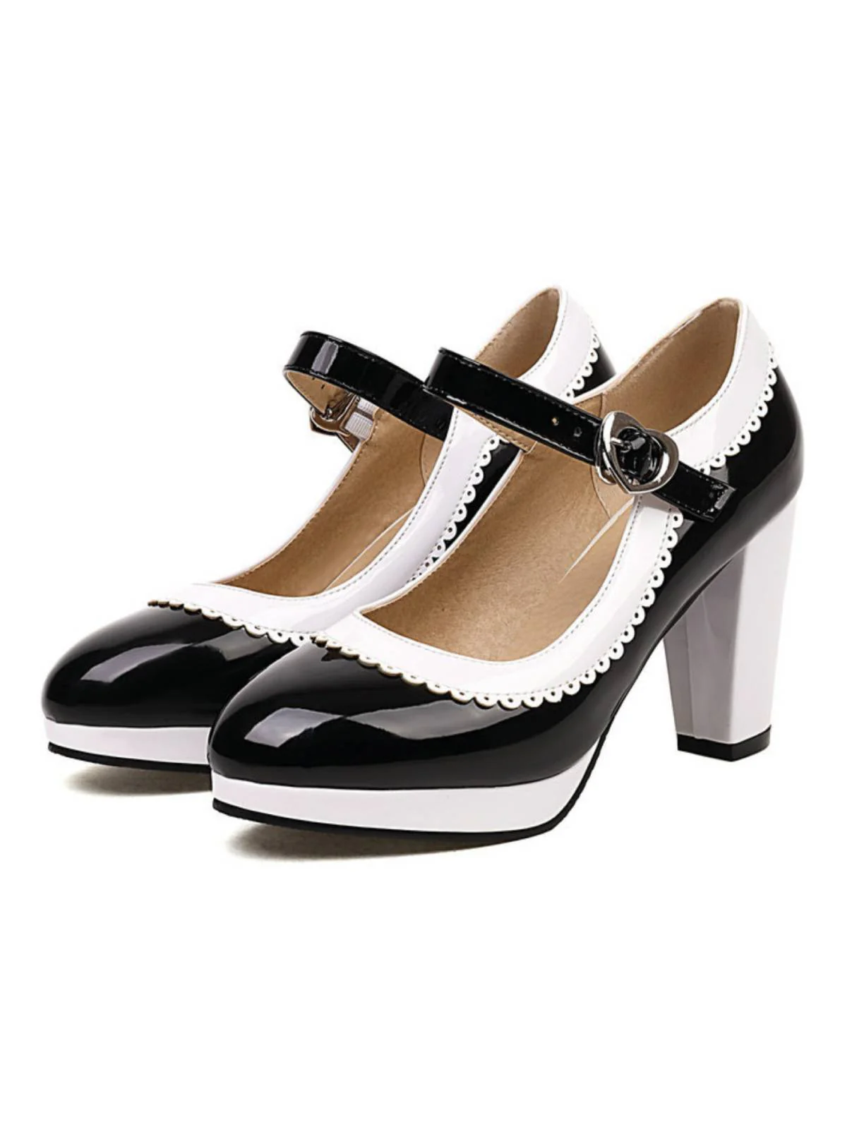 Chaussures Mary Jane à talons épais et coutures en dentelle - Image 6