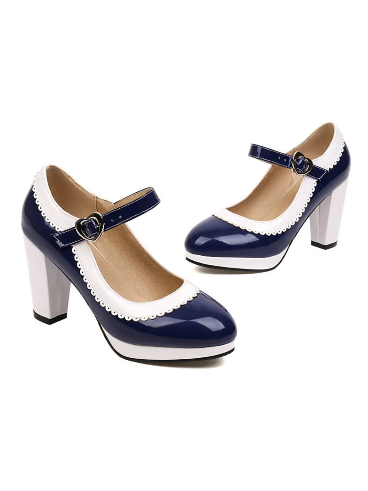Chaussures Mary Jane à talons épais et coutures en dentelle - Image 7