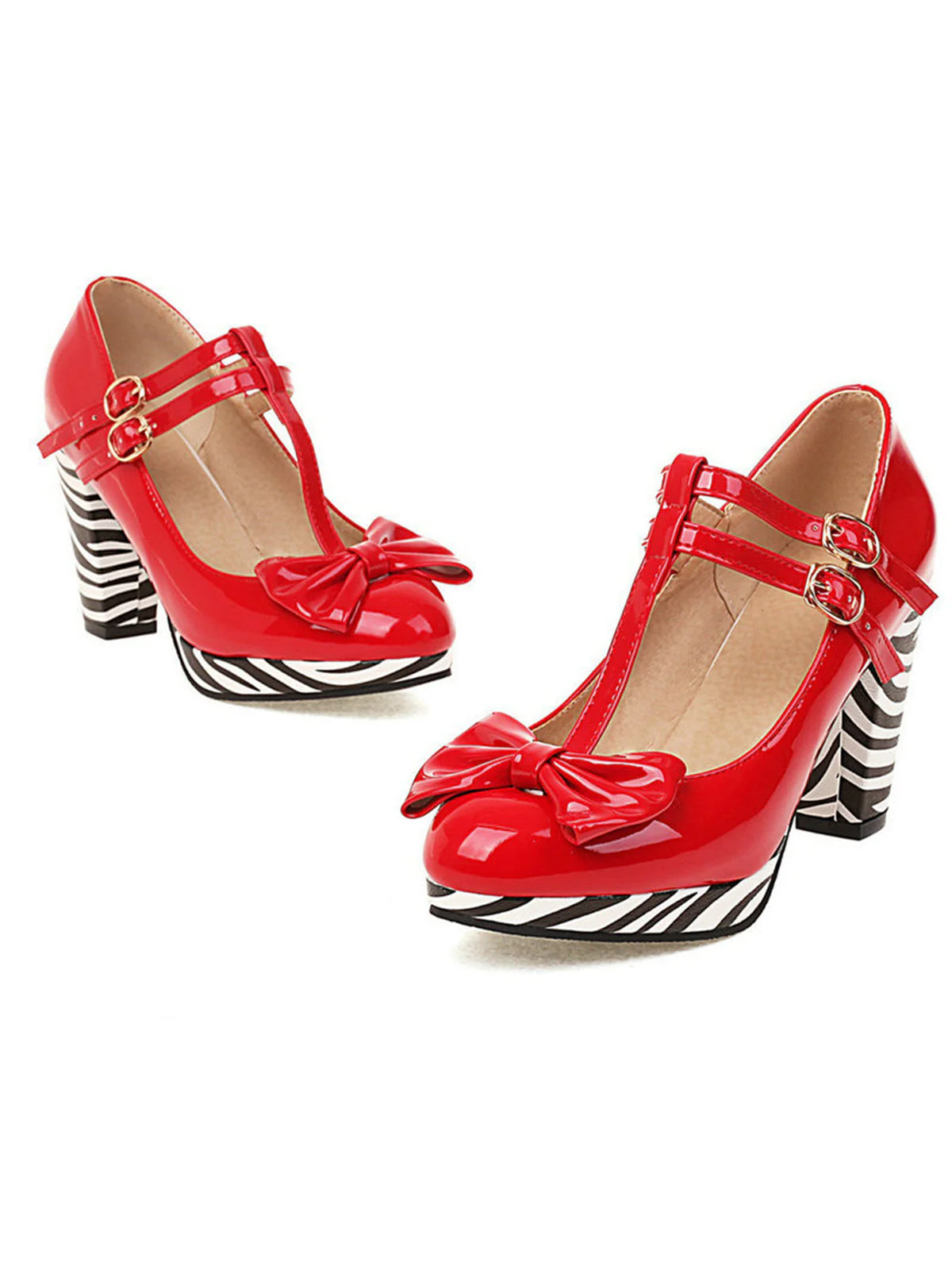 Chaussures Mary Jane à talons épais imprimé zèbre Décor nœud papillon - Image 3