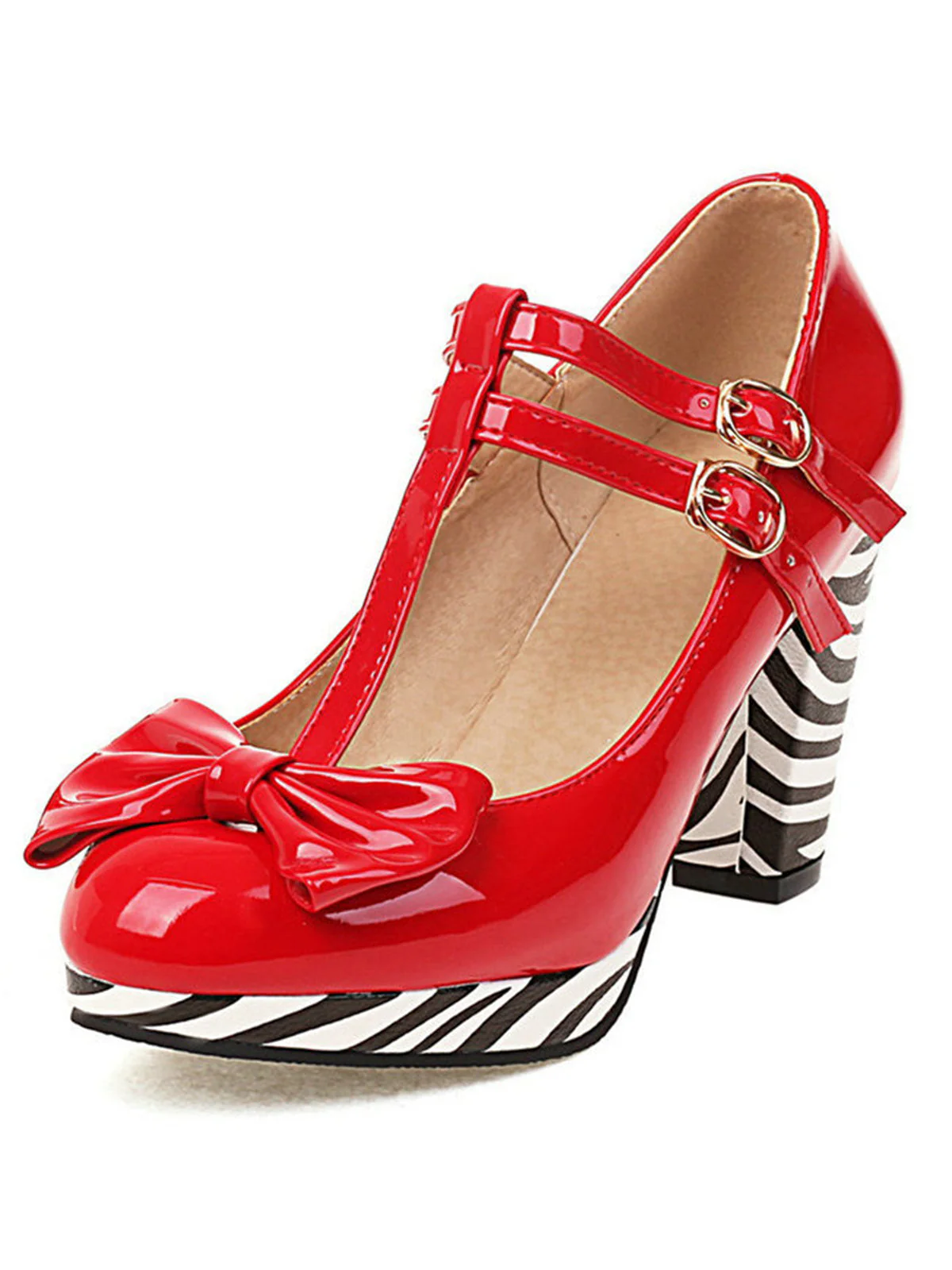 Chaussures Mary Jane à talons épais imprimé zèbre Décor nœud papillon - Image 4