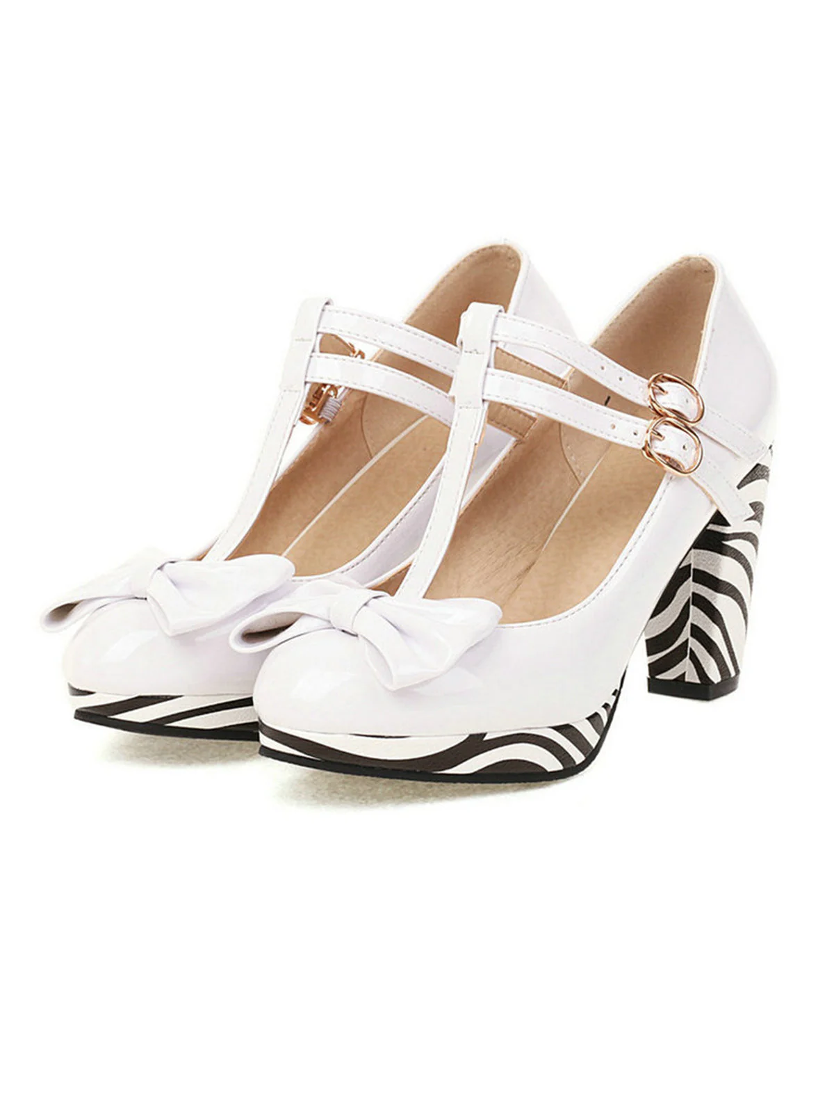 Chaussures Mary Jane à talons épais imprimé zèbre Décor nœud papillon - Image 9