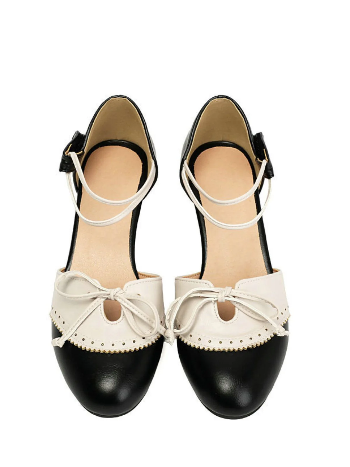Chaussures Mary Jane Bicolores à Nœud et Talon Bloc - Image 9