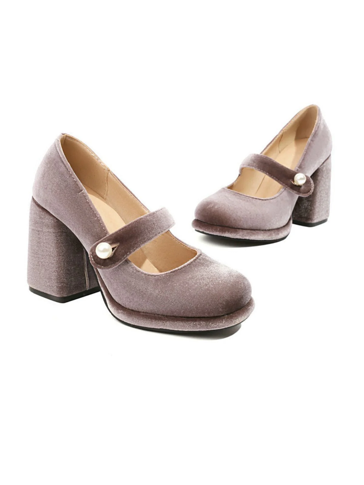 Chaussures Mary Jane en velours à boutons nacrés et talons compensés - Image 12