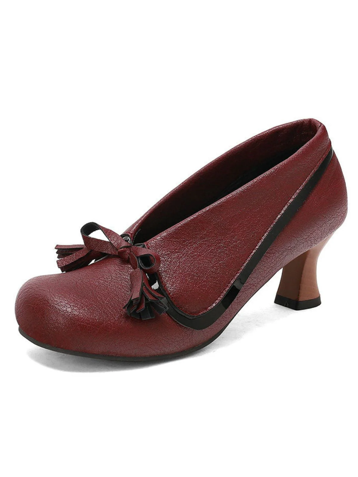 Chaussures rétro à nœud en PU, bout rond et talon compensé - Image 10