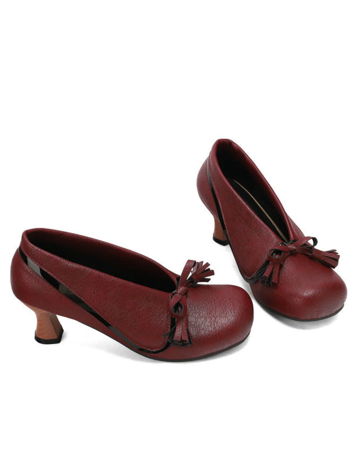 Chaussures rétro à nœud en PU, bout rond et talon compensé - Image 11