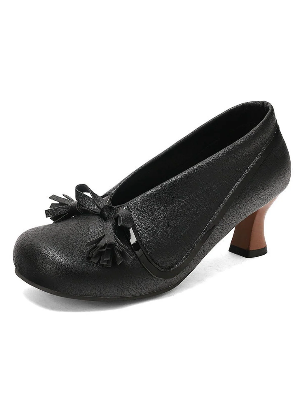 Chaussures rétro à nœud en PU, bout rond et talon compensé - Image 14