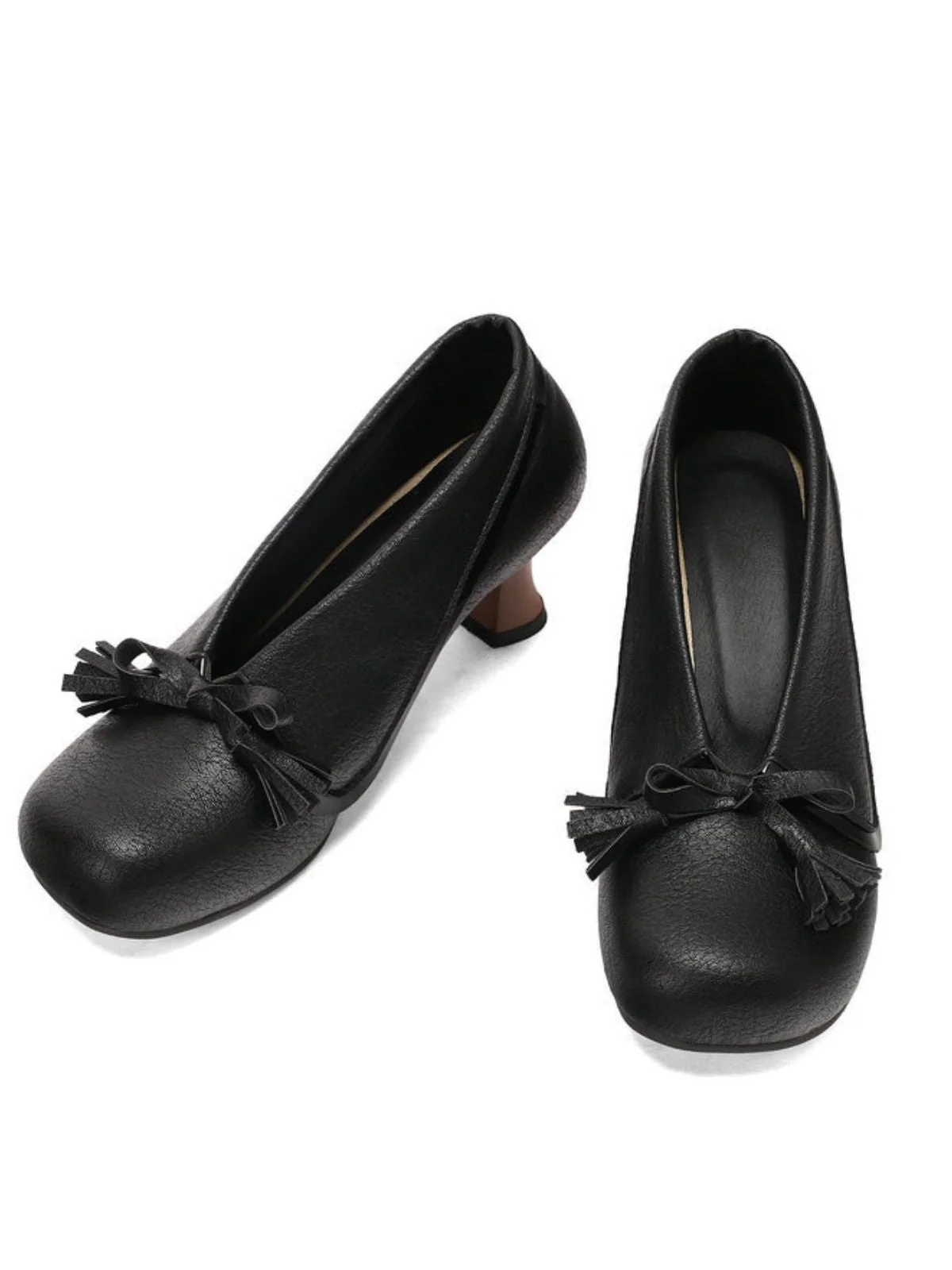 Chaussures rétro à nœud en PU, bout rond et talon compensé - Image 15