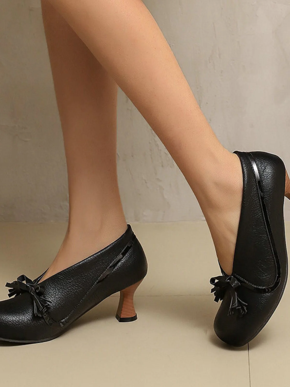 Chaussures rétro à nœud en PU, bout rond et talon compensé - Image 17
