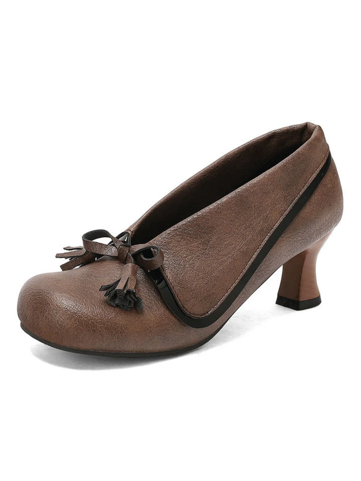 Chaussures rétro à nœud en PU, bout rond et talon compensé - Image 18