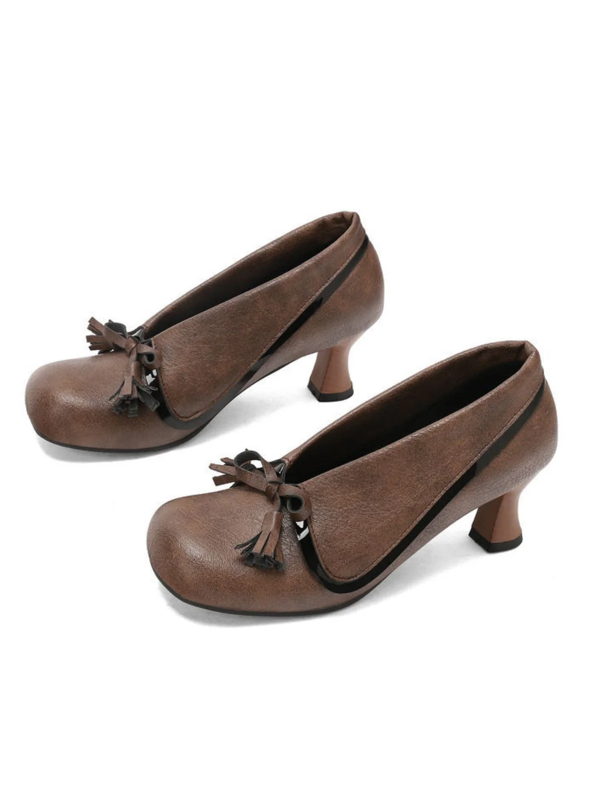 Chaussures rétro à nœud en PU, bout rond et talon compensé - Image 19