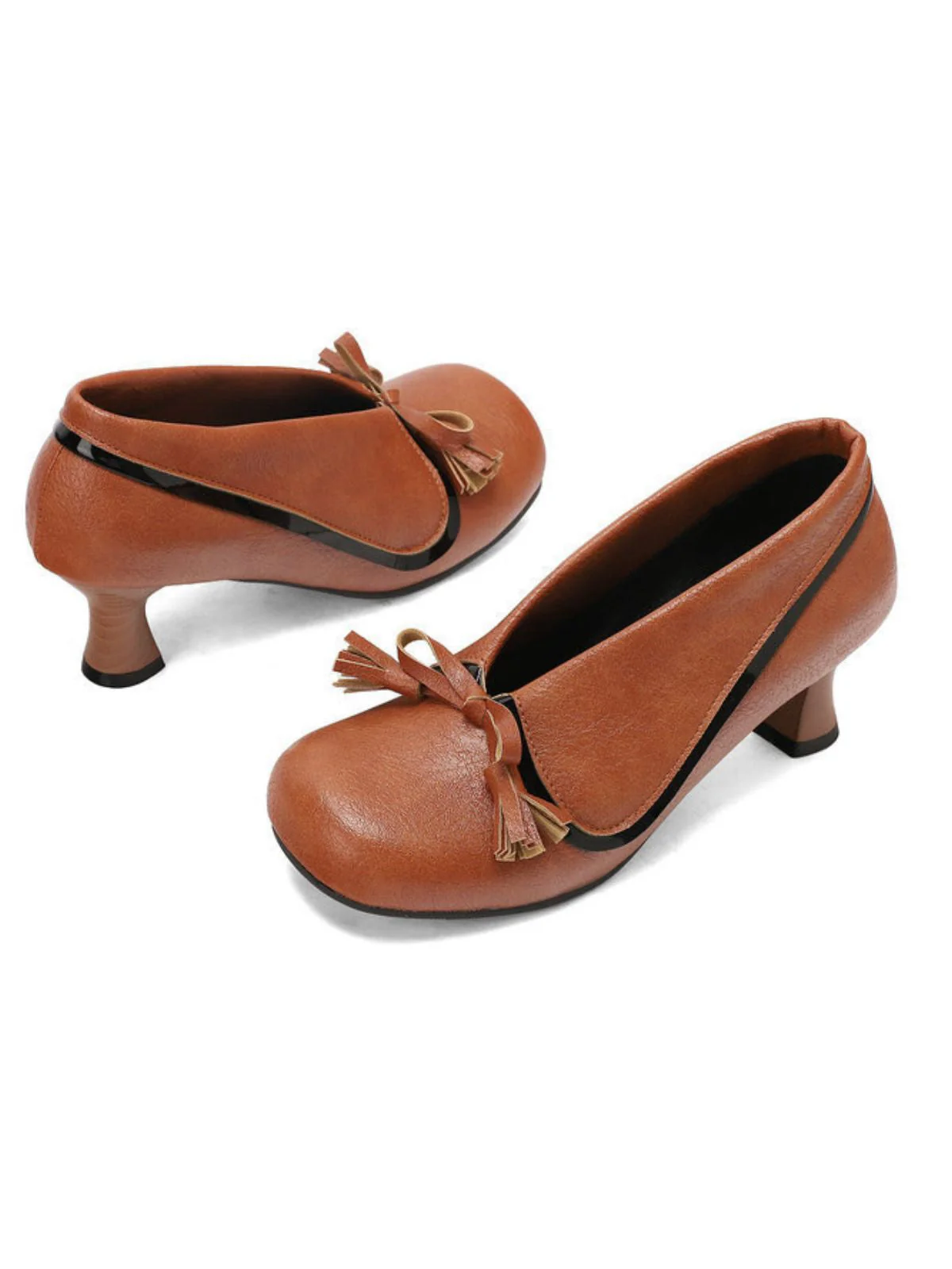 Chaussures rétro à nœud en PU, bout rond et talon compensé - Image 23