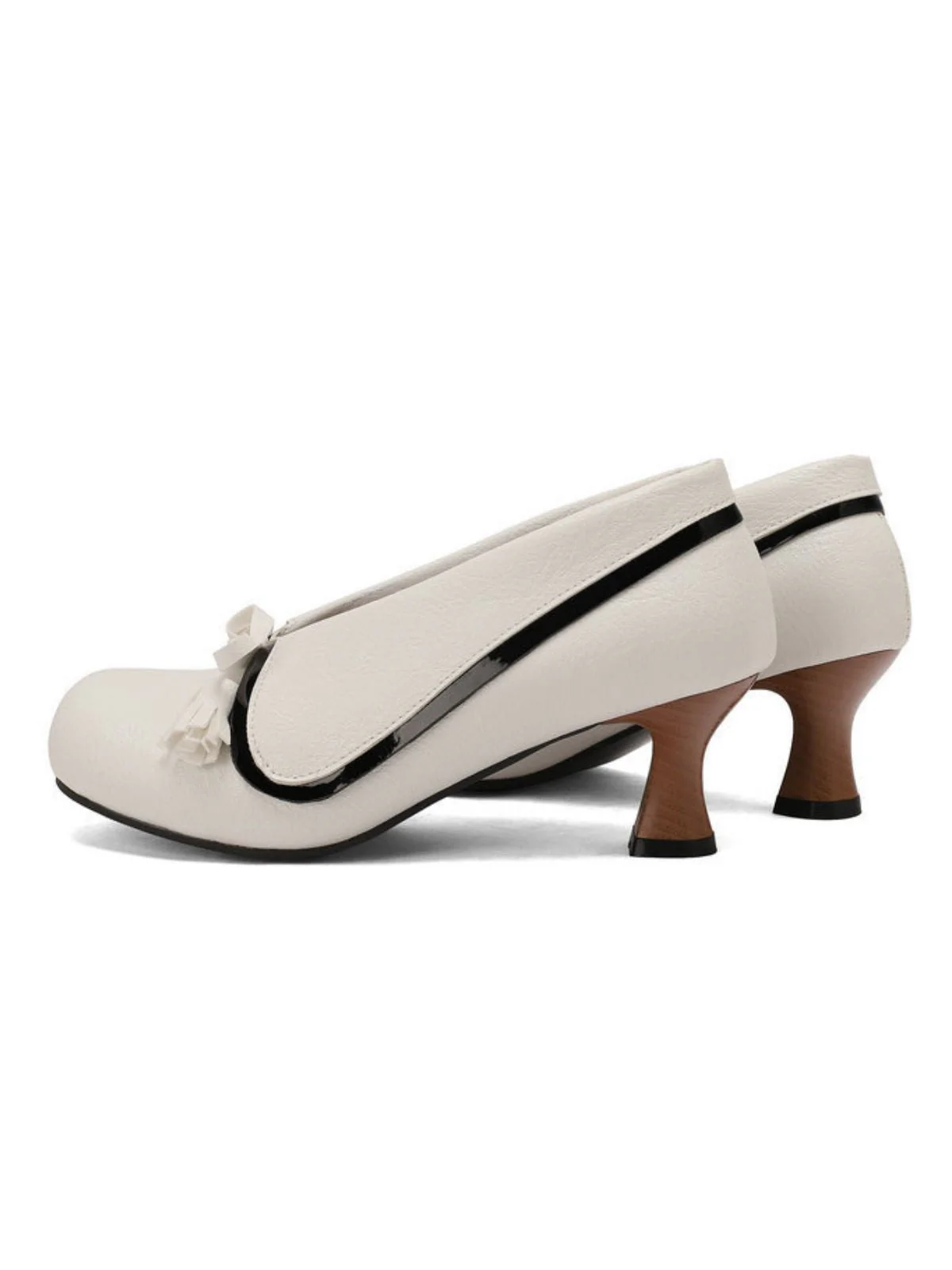 Chaussures rétro à nœud en PU, bout rond et talon compensé - Image 4