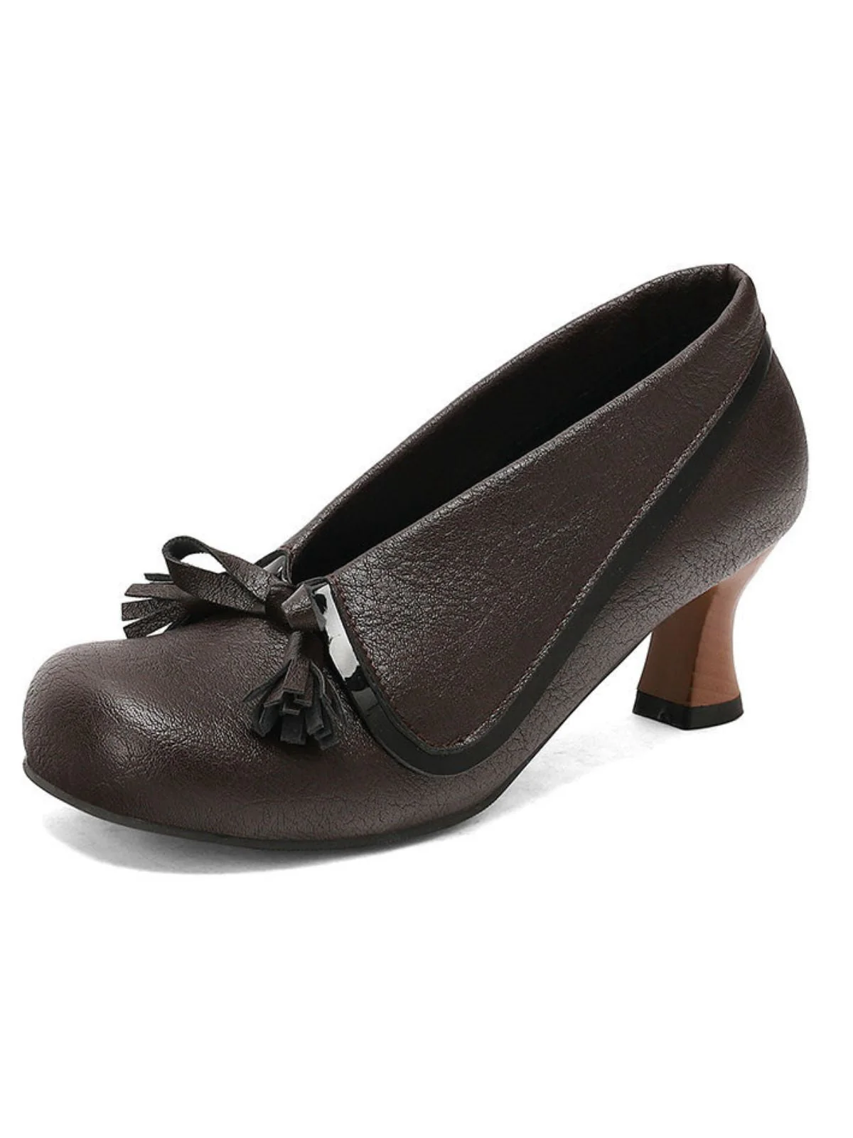 Chaussures rétro à nœud en PU, bout rond et talon compensé - Image 5
