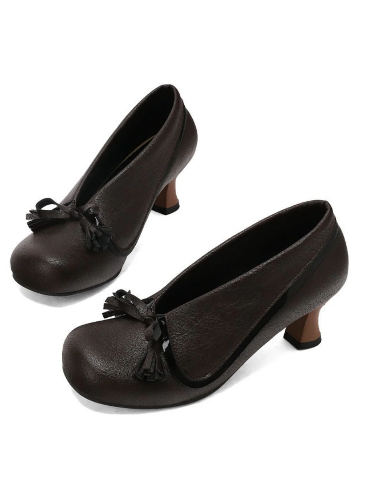 Chaussures rétro à nœud en PU, bout rond et talon compensé - Image 6