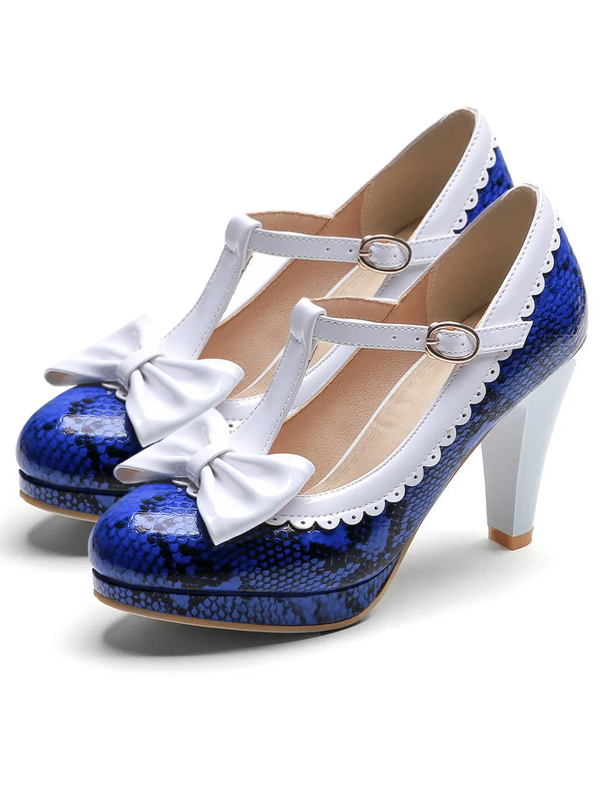 Chaussures Rouge à Talons Chunky Rétro à Bride en T et Nœud Papillon - Image 2