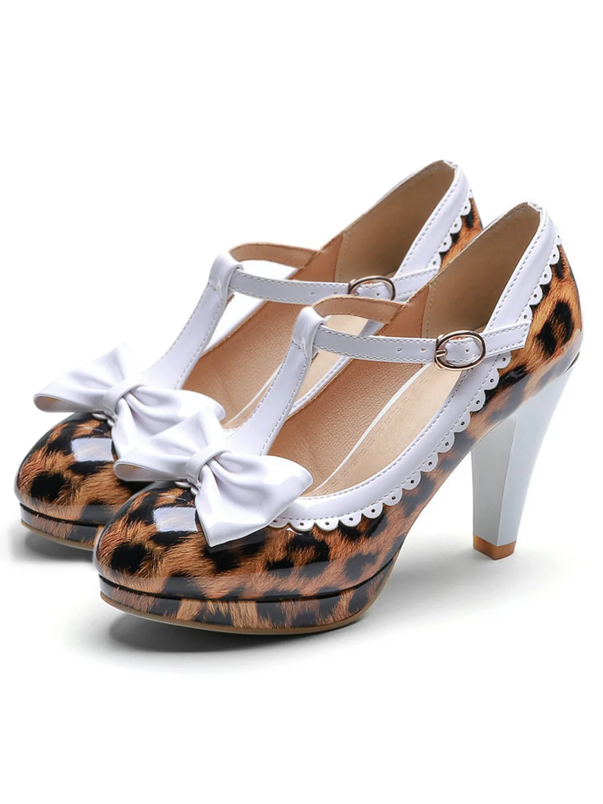 Chaussures Rouge à Talons Chunky Rétro à Bride en T et Nœud Papillon - Image 3