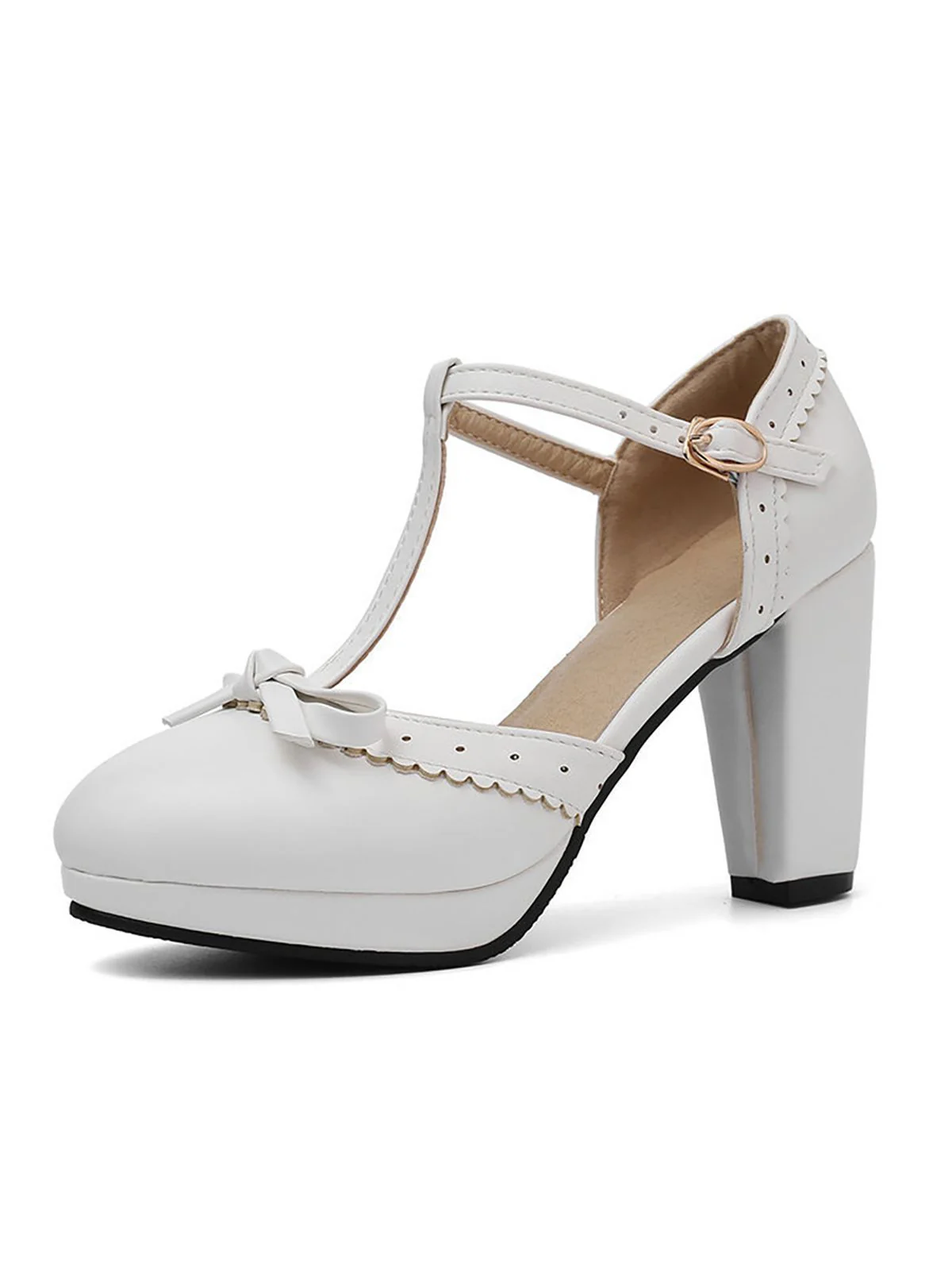 Chaussures Vintage à Talons Hauts avec Sangle en T Blanc - Image 10