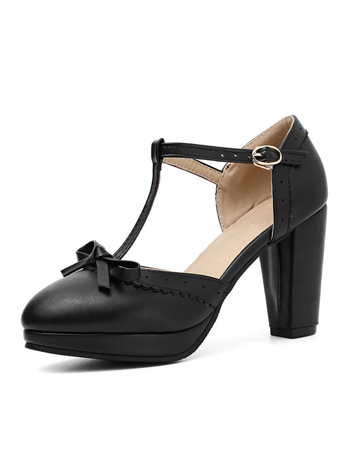Chaussures Vintage à Talons Hauts avec Sangle en T Blanc - Image 11