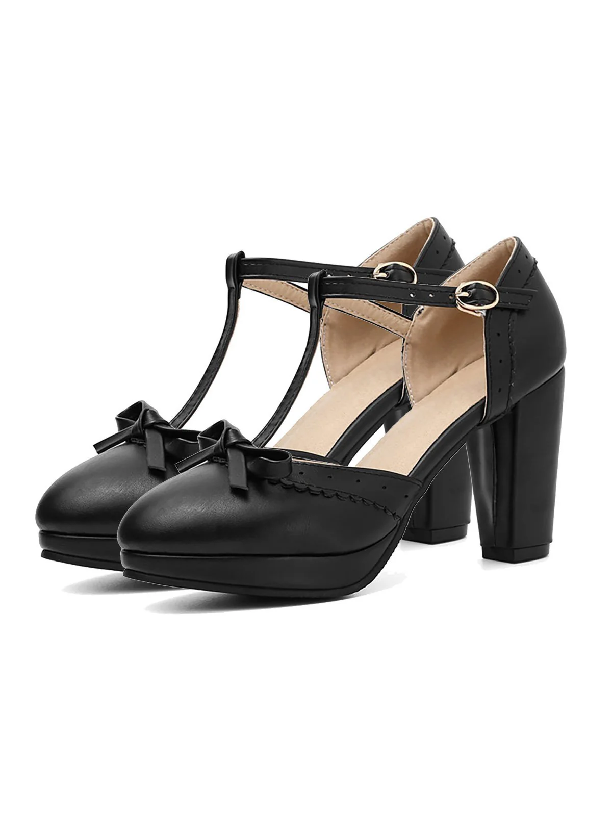 Chaussures Vintage à Talons Hauts avec Sangle en T Blanc - Image 3