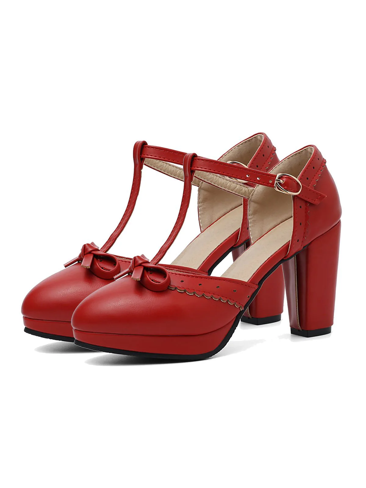 Chaussures Vintage à Talons Hauts avec Sangle en T Blanc - Image 4