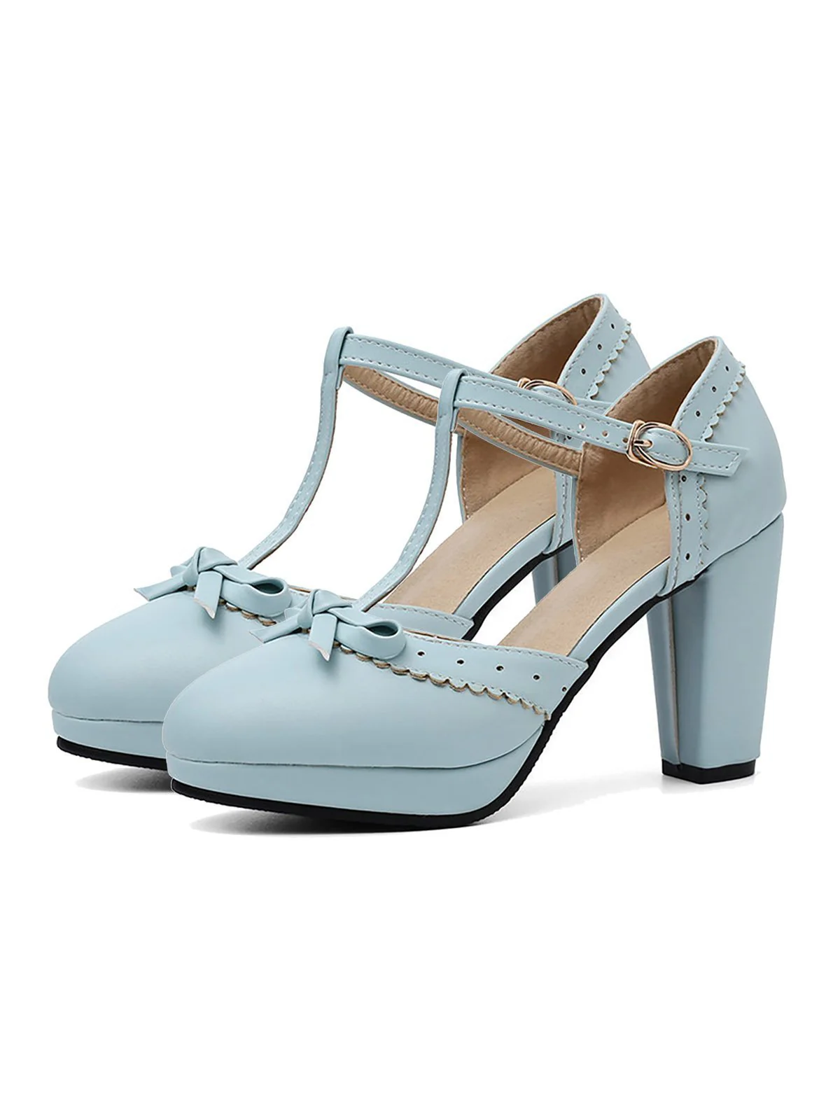 Chaussures Vintage à Talons Hauts avec Sangle en T Blanc - Image 6